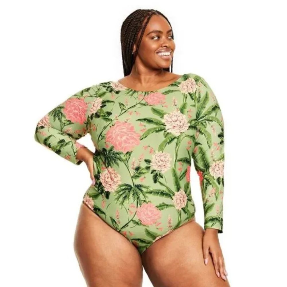 Agua Bendita x Target Peony Print Long Sleeve Medium Coverage Swimsuit, 3X NWT - Picture 2 of 9